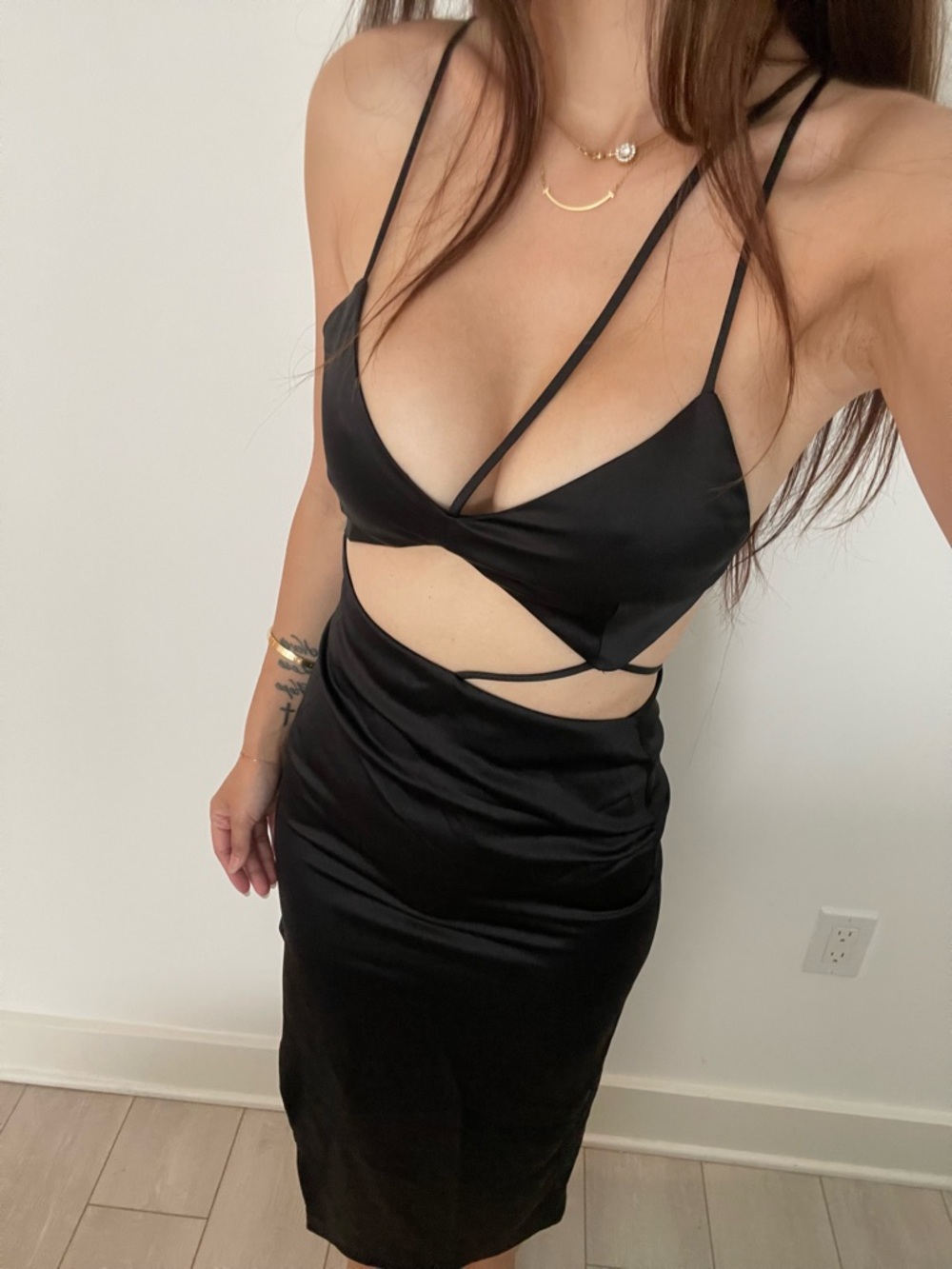 Zara black satin dress with cut out detail